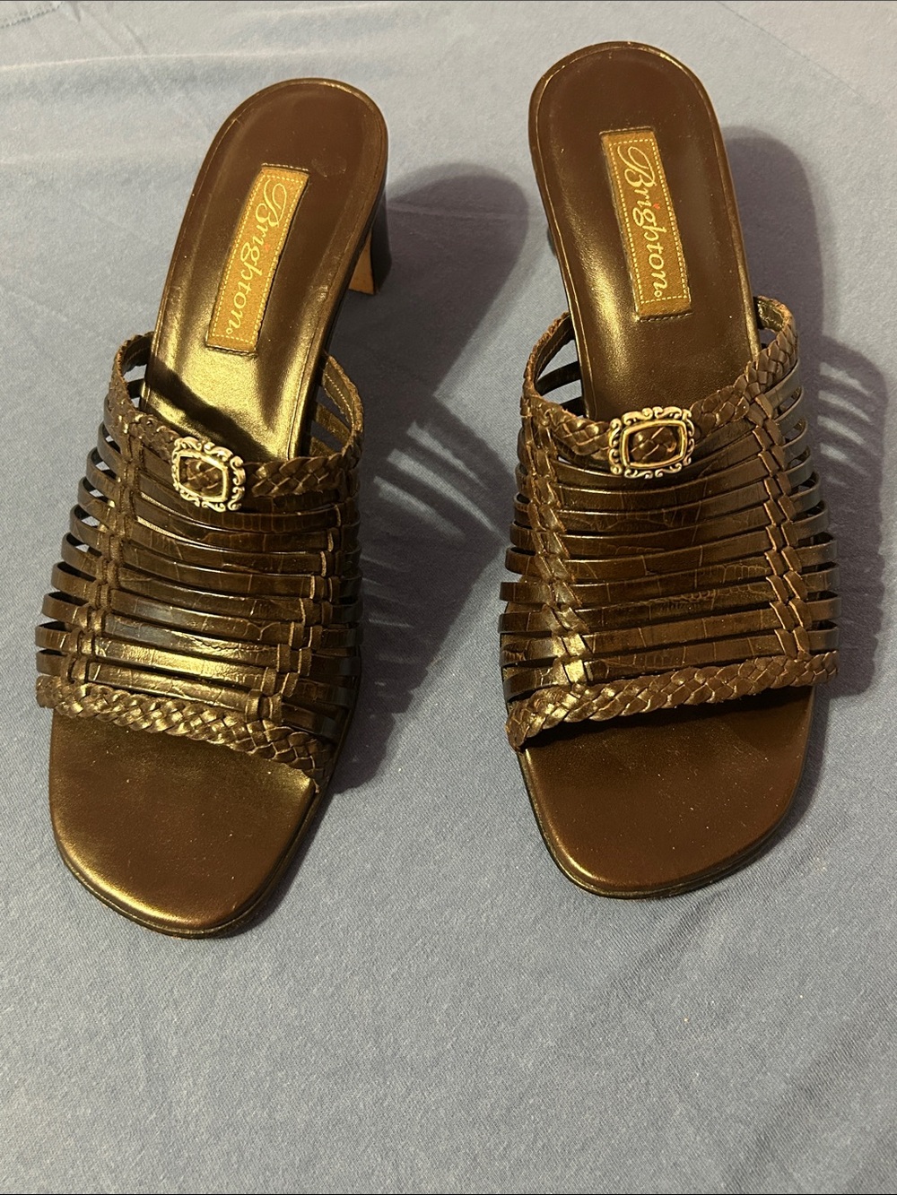 Brighton Brown Braided Slide Mules with Decorative Buckle